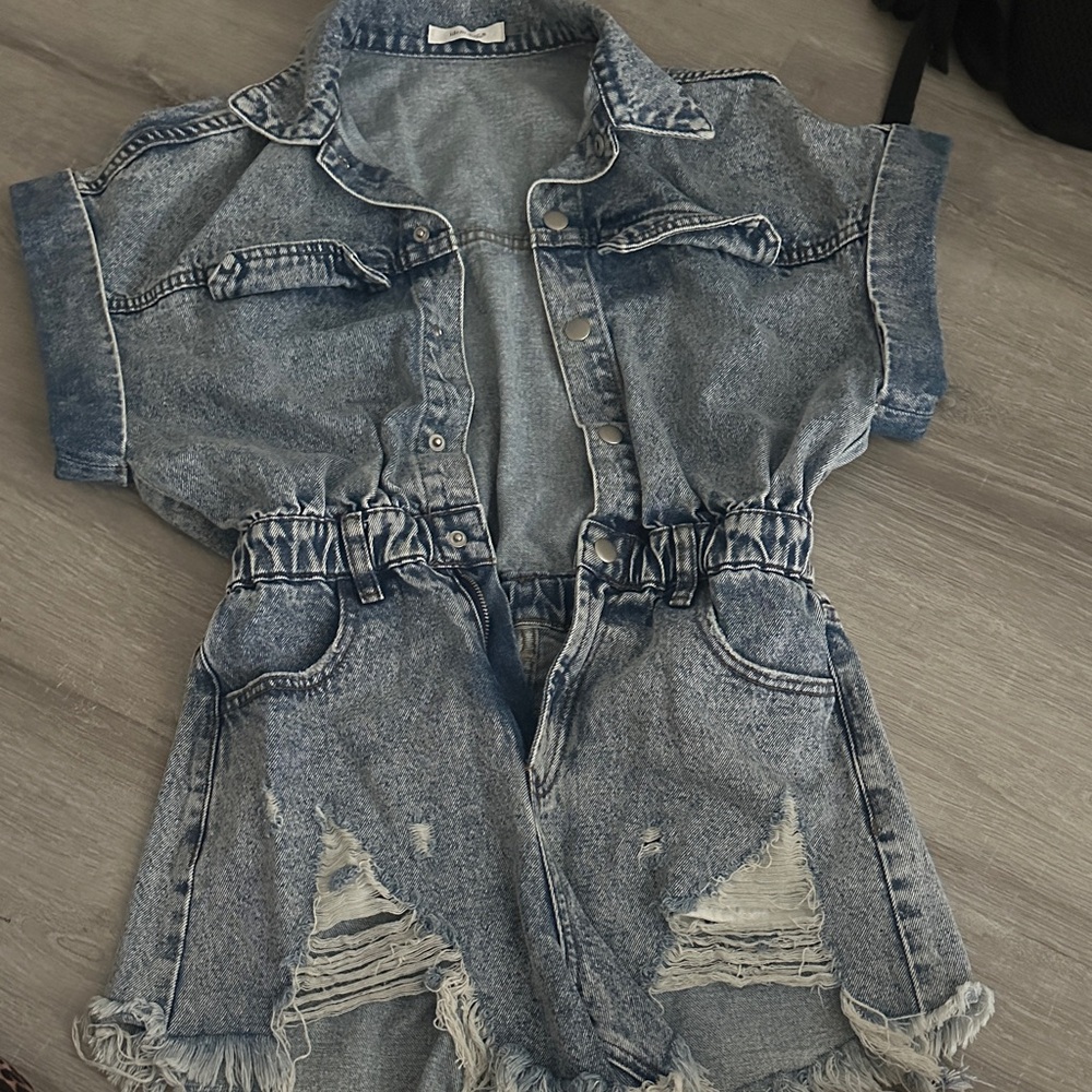 Denim Distressed Romper